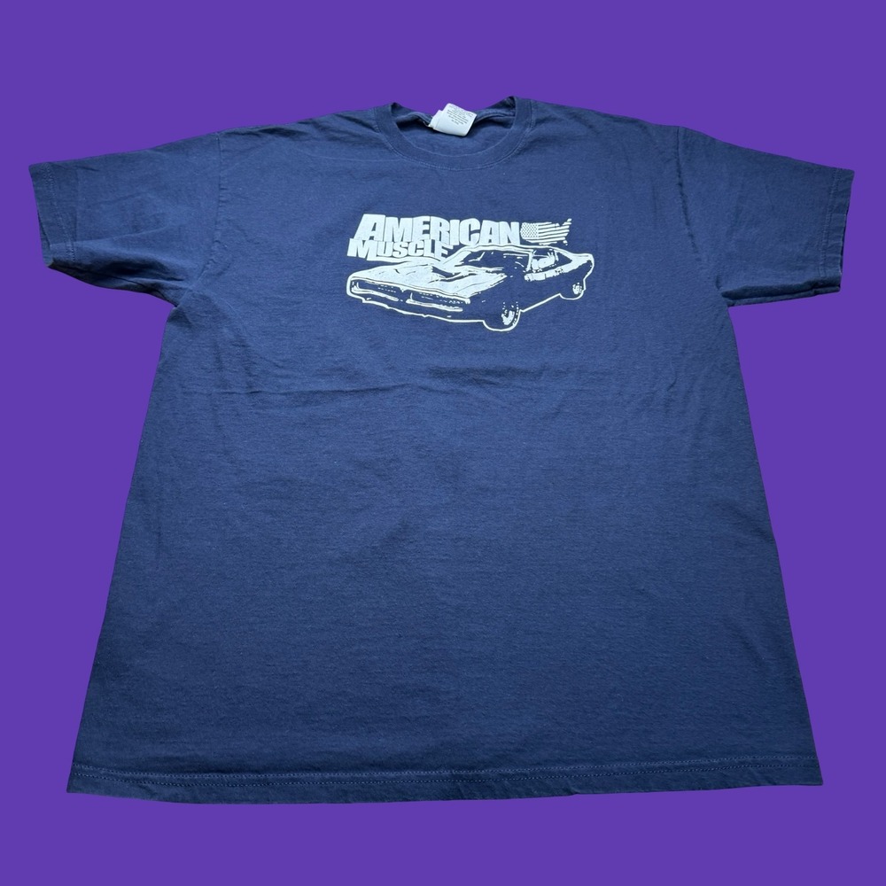 American Muscle Car T Shirt Large USA Flag Classic Hot Rod Graphic Y2K Vintage